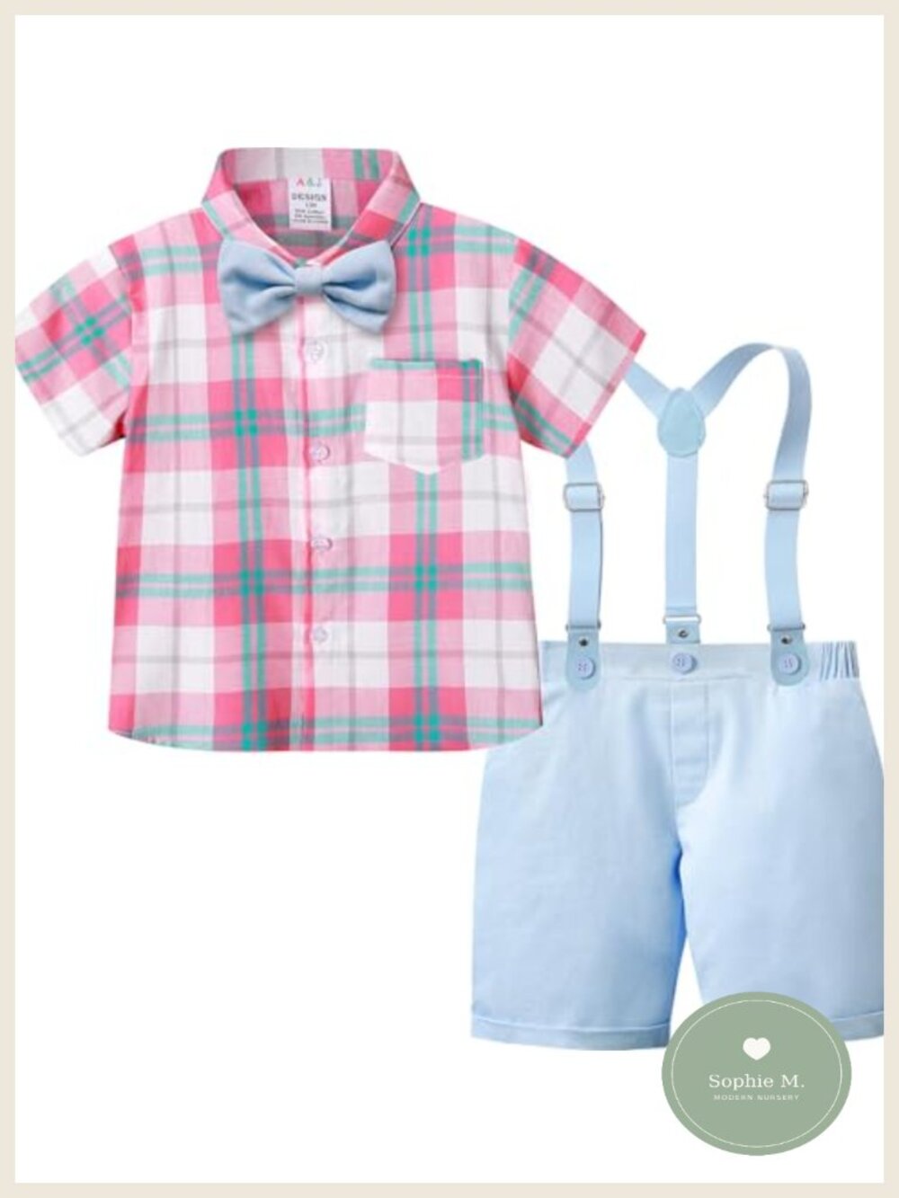 Cotton Blend Baby Boy Suit, Short Sleeve Shirt & Pants with Bow Tie